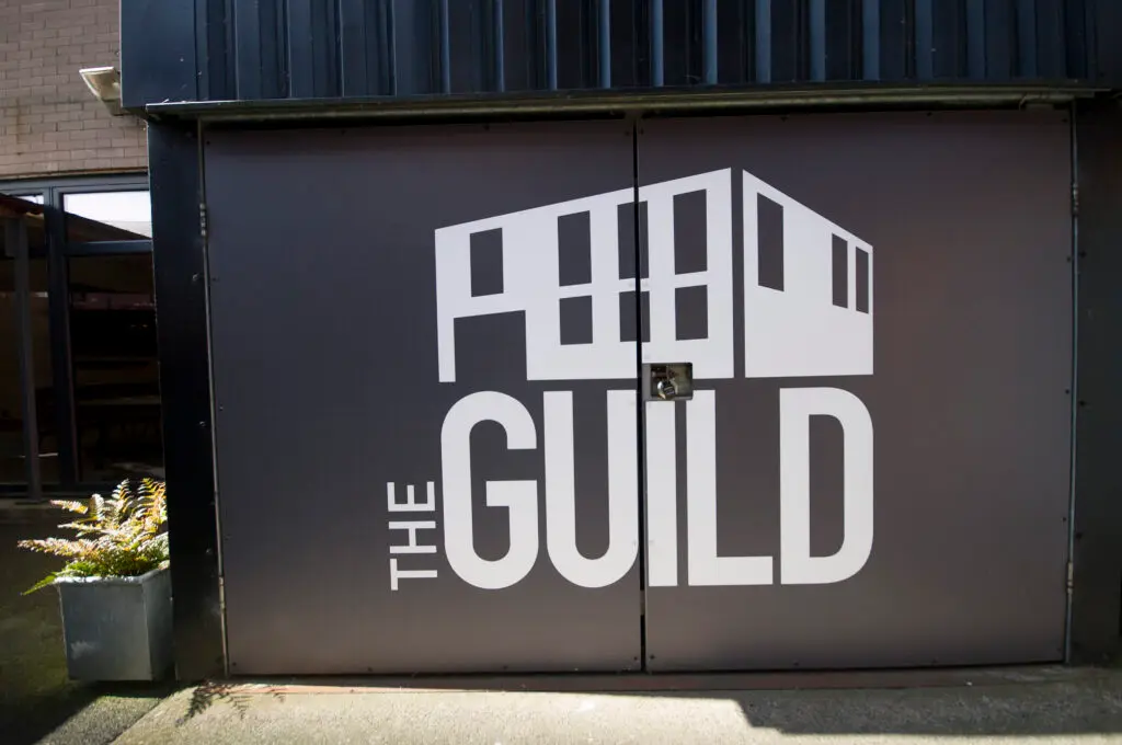 The Guild logo in our outside space